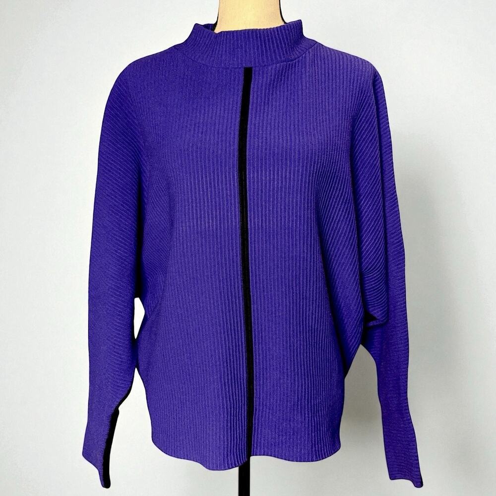 Philosophy Womens XL Ribbed Knit Sweater Top Dolman Batwing Sleeve Purple Black